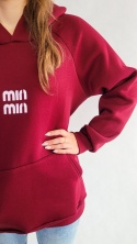 Bluza Ocieplana Oversize Min Min z Kapturem Bordowa