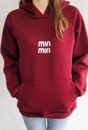 Bluza Ocieplana Oversize Min Min z Kapturem Bordowa
