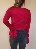 Bordowa Bluzka Na Długi Rękaw Z Falbaną