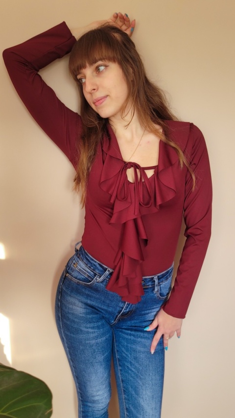 Bordowe Body z Falbaną
