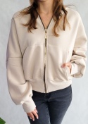 Zapinana Ocieplana Bluza z Kapturem Kremowa